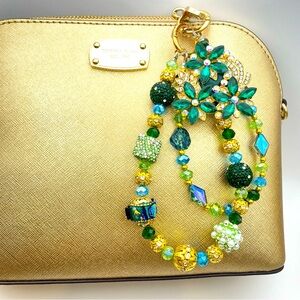 💚Luxury Bag/Phone Chain Charm/Keychain Emerald Green Flowers Bling Crystal Beads